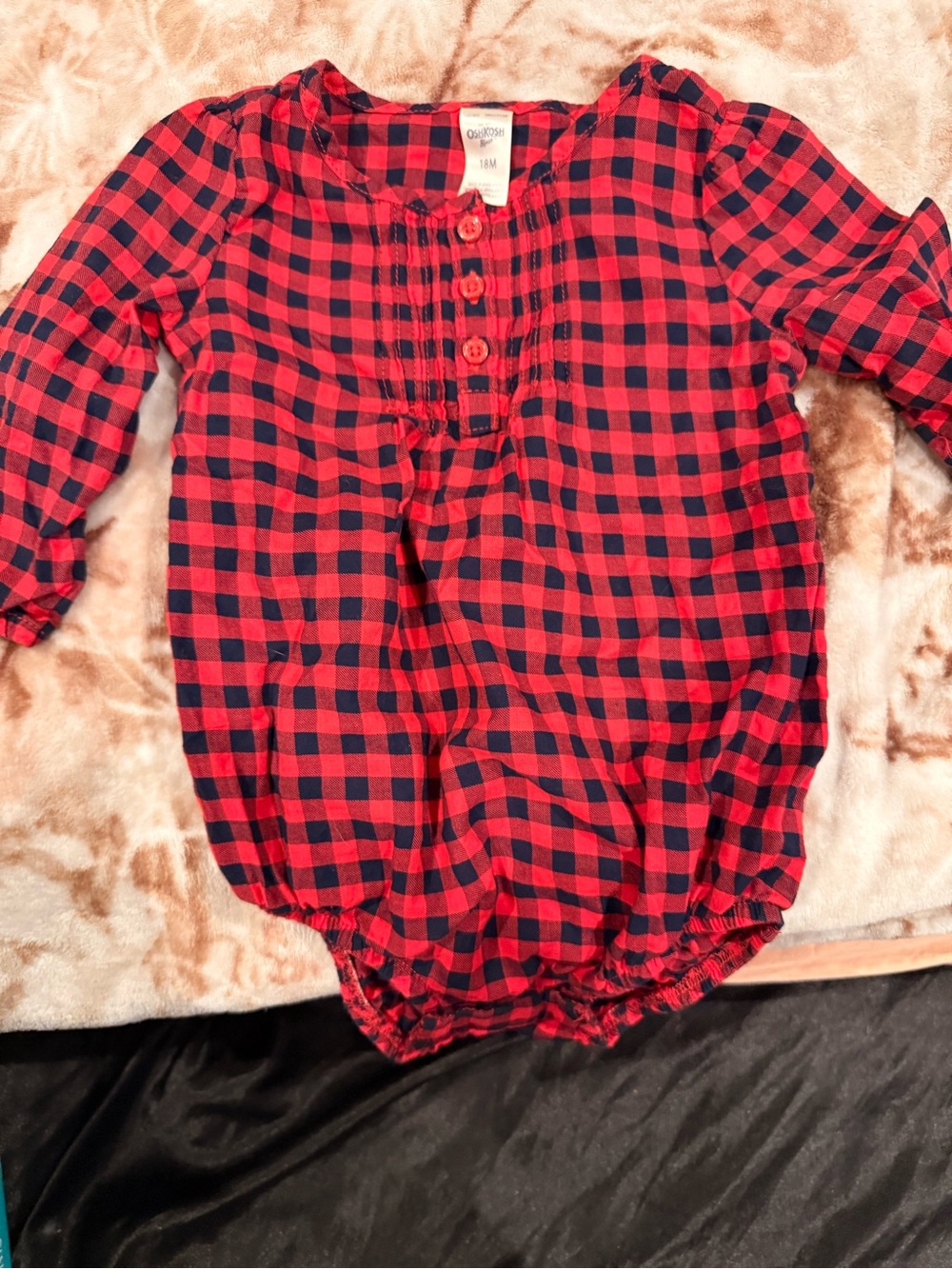 OshKosh B'gosh Red and Black Plaid Bubble Romper